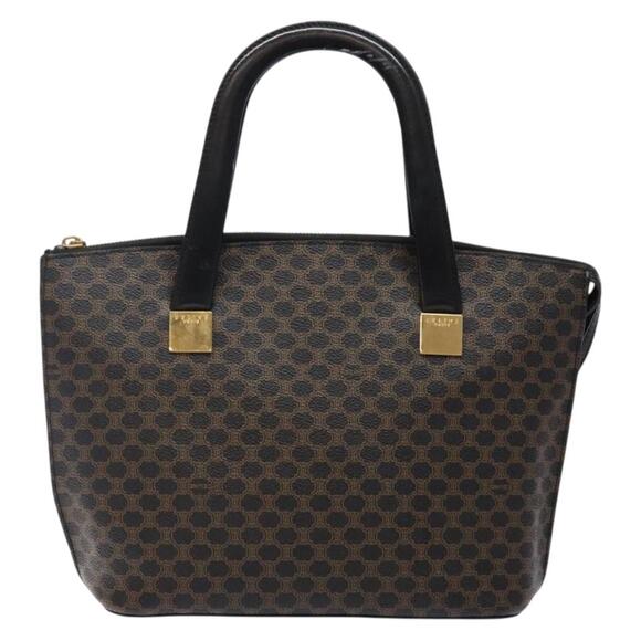 CELINE Macadam Canvas Hand Bag Pvc Leather Black Gold - Picture 2 of 13